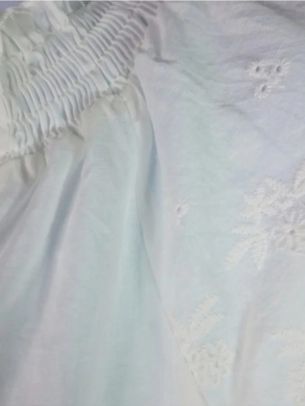 White Embroidered Eyelet Cap Sleeve Cotton Top